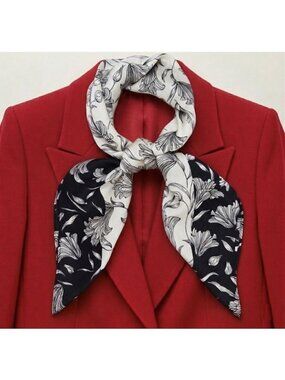 ✨Elegant Bandana Square Scarf Silky Satin Soft BLACK WHITE Floral Garden hijab